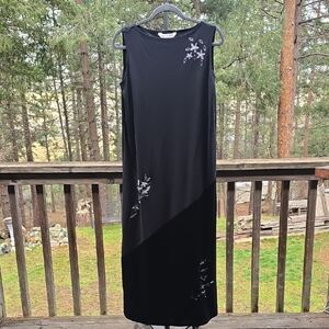 JohnPaulRichard Black Dress with Floral Embroidery